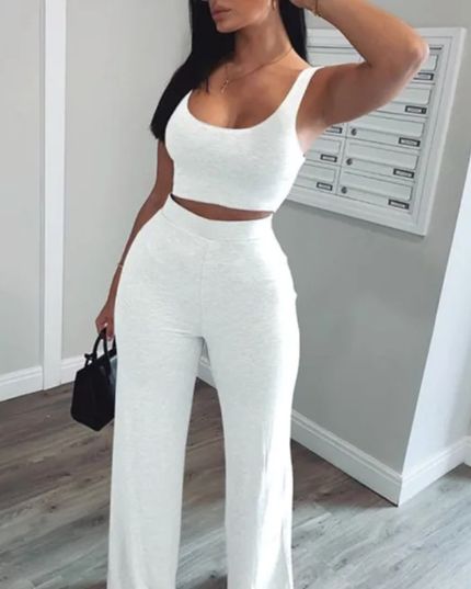 Regata Cropped e Calça Reta de Cor Sólida 315