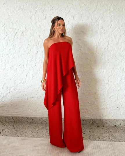 Macacão de perna larga de cor sólida 20